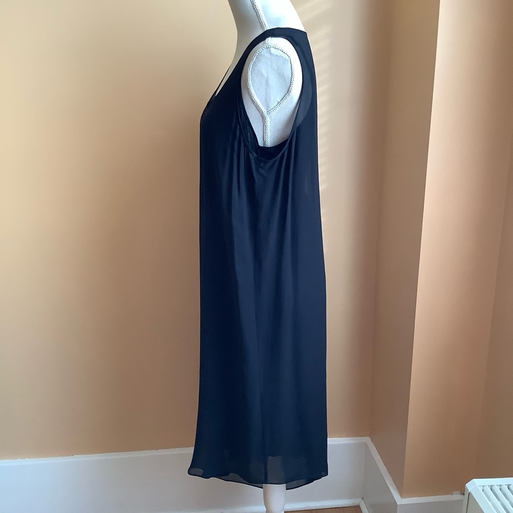 EILEEN FISHER Sheer Silk Georgette Layered Asymmetrical Black Dress Size M - Picture 4 of 15